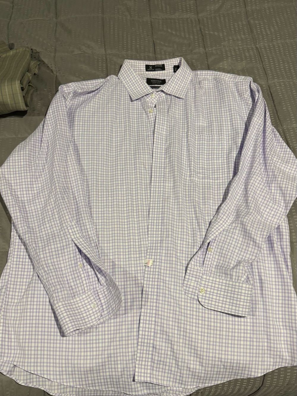 Nordstrom Smartcare Men's Sz 18/35 Light Purple Check Dress Shirt 100% Cotton
